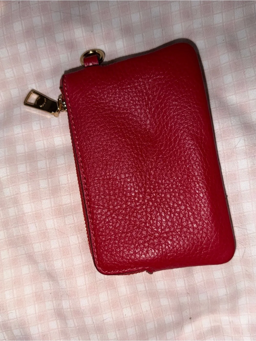 Coach Red Pebbled Leather Zip Card Holder with Keyring
